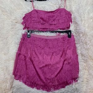 white fox pink skirt set